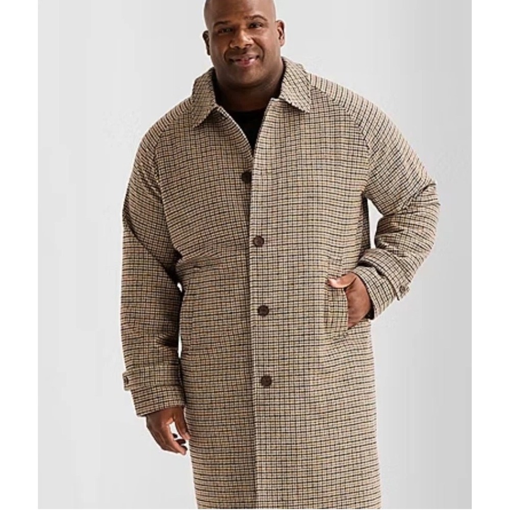 Shaquille O'Neal XLG Mens 3XLT Brown Houndstooth‎ Wool Blend Car Coat Overcoat